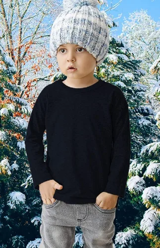 Vista 2 de Brix Camiseta de manga larga para niños pequeños, paquete de 4 camisetas de algodón sin etiquetas.