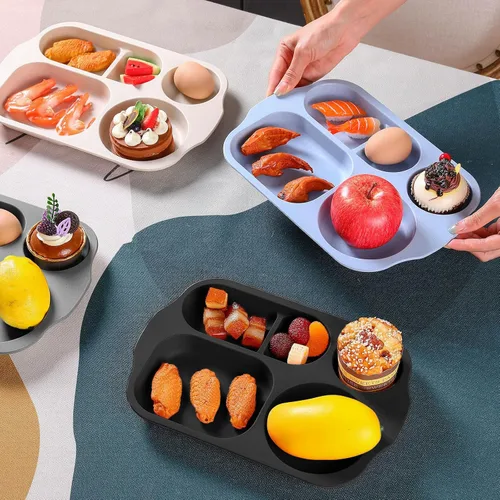 Vista 7 de Vesici 8 piezas de platos grandes de 12 pulgadas irrompibles divididos para niños y adultos - Bandeja de paja de trigo - Aptos para microondas