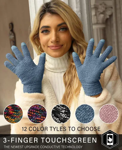 Vista 5 de FZ FANTASTIC ZONE Womens Winter Touchscreen Gloves for Cold Weather, Chenille Warm Knit Gloves