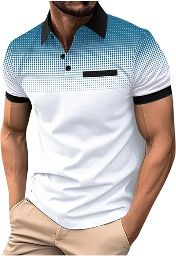 Vista 21 de Mens Shirts Casual Stylish Button Down Short Sleeve Polo Shirt Summer Vacation Shirts Loose Athletic Pullover Tee