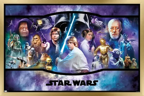 Vista 14 de Star Wars: Original Trilogy - Póster de pared con bandera, 22.4 pulgadas de largo x 14.7 pulgadas de ancho, versión enmarcada de madera de granero