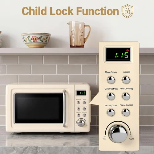 Vista 7 de Moccha Retro - Horno microondas para encimera, pantalla LED, 0.7 pies Crema