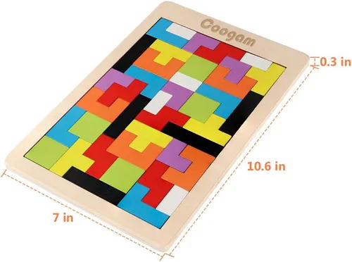Vista 13 de Coogam Rompecabezas de Bloques de Madera Juguete de Acertijos Cerebrales Tangram Rompecabezas de Inteligencia Colorido Juego de Bloques Rusos 3D