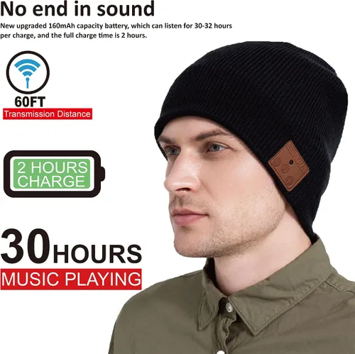 Vista 2 de Gorro de lana merino con Bluetooth, estéreo HD, 30 horas de tiempo de reproducción, micrófono integrado, regalo electrónico de Navidad