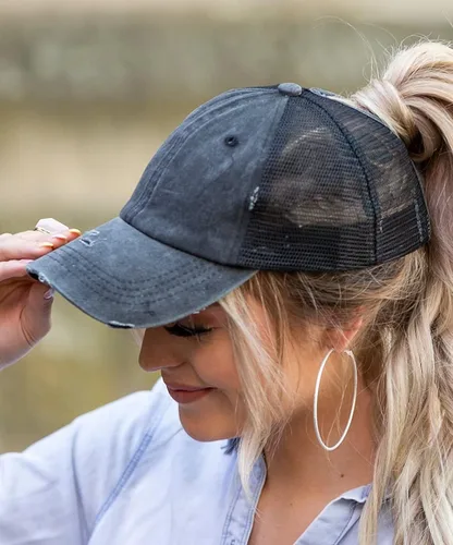 Vista 2 de Eohak Sombreros de cola de caballo desgastados para mujer, gorras de poni desordenadas, 7