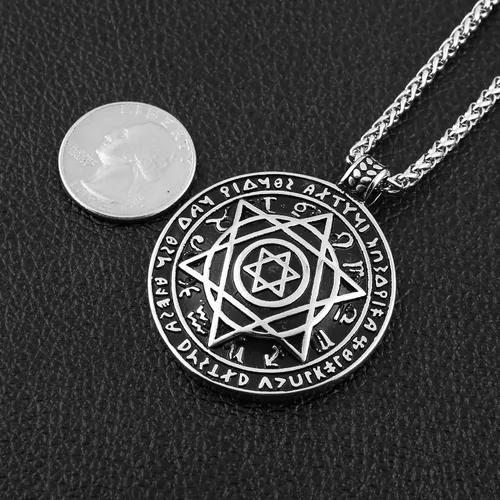 Vista 4 de HZMAN Talisman Seal Solomon - Collar de acero inoxidable con colgante de constelación de estrella de seis puntas con dije de estrella 12 + cadena