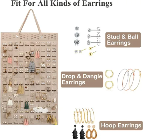 Vista 3 de Resovo Organizador de aretes colgantes, soporte para aretes y 20 ganchos, capacidad para hasta 300 pares, diseño compacto, material suave
