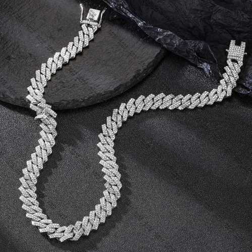 Vista 5 de Xikui Collares de cadena cubana, diamantes brillantes de Miami, joyería de hip hop, cadenas de eslabones cubanos de plataoro para hombres y mujeres