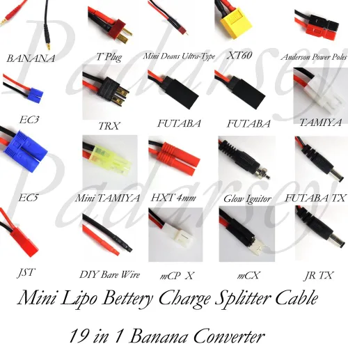 Vista 2 de Padrasey - Cable divisor de conector de cargador de batería RC Lipo, cable 19 en 1 de conversión de pulpo a conector banana de 0.157 in para XT60