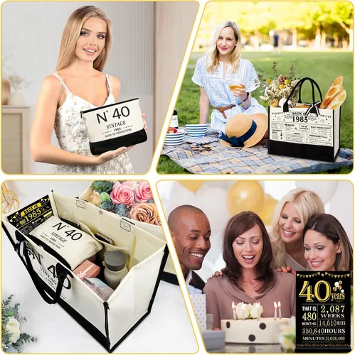 Vista 5 de YeohJoy Regalos de 40 cumpleaños para mujeres, bolsa de lona para viaje, regalos únicos de cumpleaños de 40 años para su madre, esposa, tía, amigos