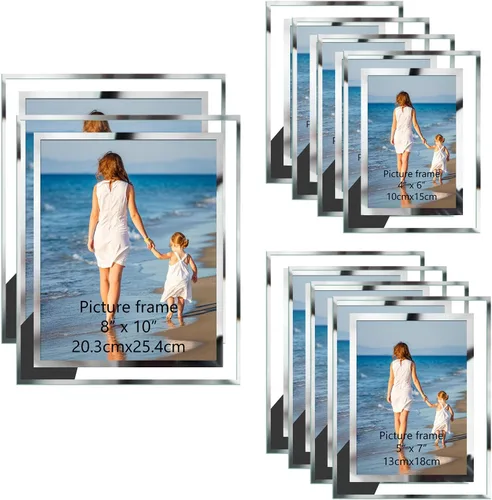 Vista 17 de Hoikwo Marcos de fotos a granel de 4 x 6, 4 paquetes de marcos de fotos plateados de 4 x 6, marcos de boda de vidrio de 4 x 6, marcos de fotos