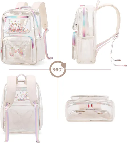 Vista 7 de Mochila transparente para niñas y mujeres, mochila transparente para niños, escuela primaria, universidad, mochila de viaje para laptop, mochilas