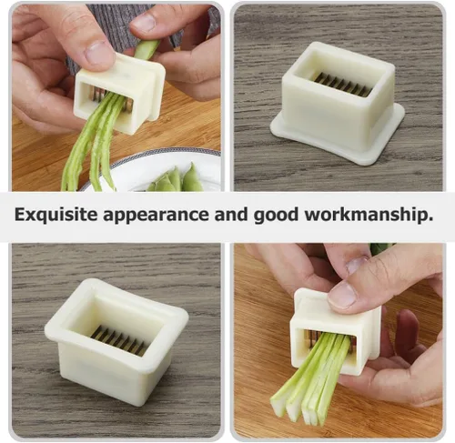 Vista 5 de Veemoon Cortador manual de frijoles franceses, cortador de verduras para perros calientes, cortador de frijoles de acero inoxidable de plástico