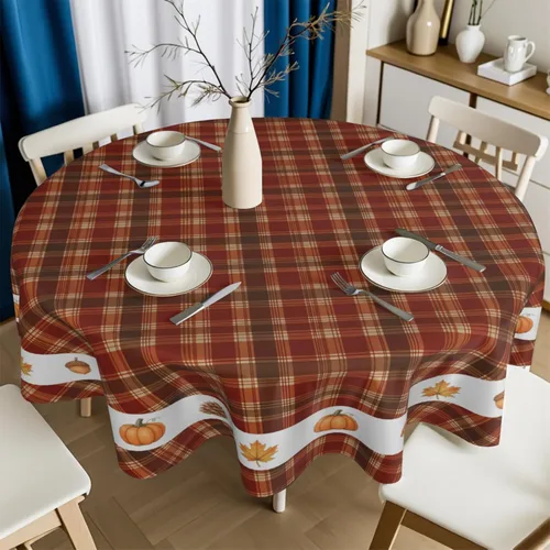 Vista 7 de Mantel redondo de otoño de 60 pulgadas, mantel redondo de otoño de Acción de Gracias, diseño de calabaza, búfalo, mantel rústico para vacaciones