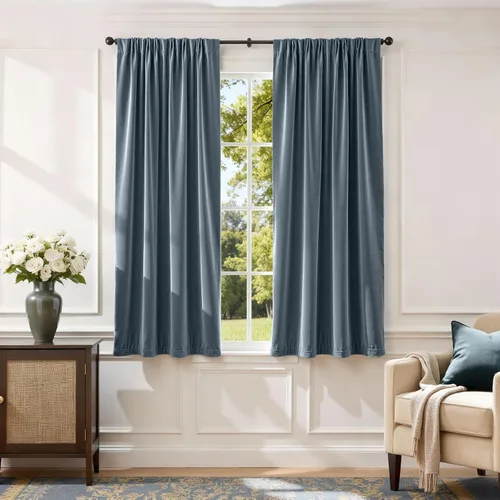 Vista 80 de Lazzzy Cortinas opacas de terciopelo beige de 84 pulgadas de largo con aislamiento térmico para oscurecer la habitación, cortinas forradas de lujo