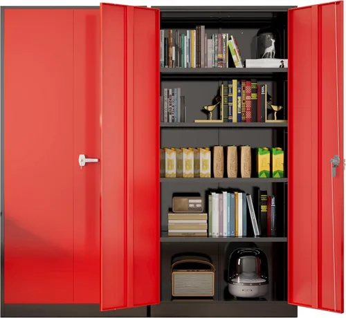 Vista 8 de Greenvelly Armario de almacenamiento de metal con cerradura, gabinete de almacenamiento cerrado negro de 72 pulgadas con 2 puertas y 4 estantes