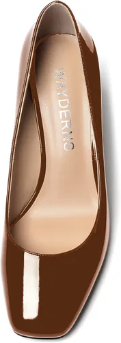 Vista 3 de WAYDERNS Zapatos de tacón alto con punta cuadrada sólida para mujer, de 3 pulgadas