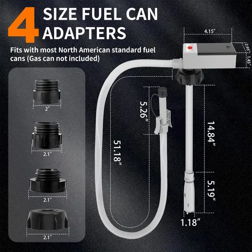 Vista 5 de Bomba automática de transferencia de combustible con sensor de parada automática, bomba de gasolina portátil rápida y segura con 3 adaptadores
