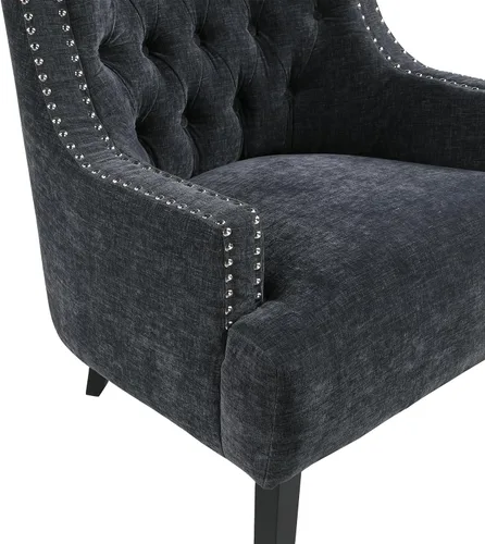 Vista 7 de Lexicon Silla decorativa de lectura, cómoda para dormitorio, sillón tapizado con marco de madera maciza, ribete de cabeza de uñas copetudo, sofá