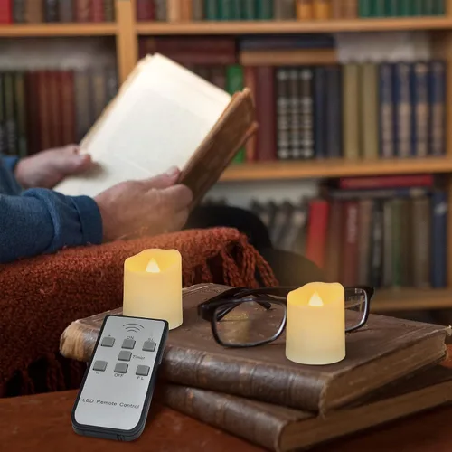 Vista 4 de Daord Velas de té recargables LED USB sin llama, velas votivas blancas cálidas con control remoto, velas parpadeantes con pilas para decoración