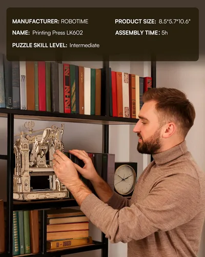 Vista 6 de ROBOTIME Rompecabezas de madera de prensa de impresión, rompecabezas 3D para adultos y adolescentes, modelo mecánico de madera para construir, casa