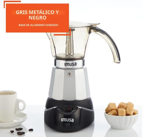 Vista 3 de IMUSA Máquina eléctrica de café expreso de 6 o 3 tazas, color plateado Cool-Touch Handle, Visual Brewing Indicator, Brown Tinted Carafe, Ideal for
