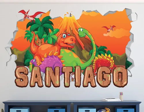 Vista 4 de AdesiivoStudio - Calcomanías de pared de dinosaurio con nombre personalizado, calcomanías de dinosaurio, decoración de habitación de dinosaurios