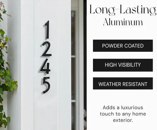Vista 6 de NACH Números de casa flotantes, números de casa negros de aluminio de 4 pulgadas para exteriores - Número 0, números de puerta con accesorios
