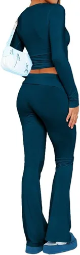 Vista 5 de Hafailia Leggings casuales y suaves para mujer, ajustados, doblados sobre la cintura, pantalones de yoga