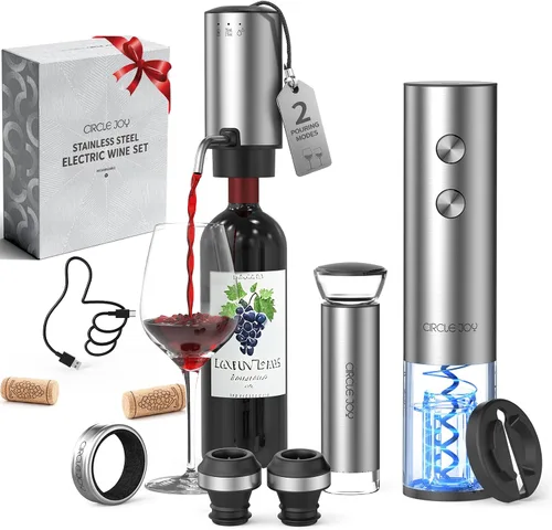 Vista 7 de CIRCLE JOY Aireador de vino eléctrico con base de almacenamiento, sacacorchos y tapón de vino al vacío, regalo de elefante blanco para amantes