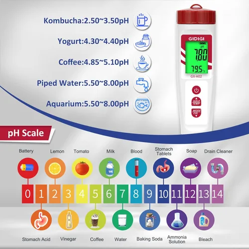 Vista 4 de Probador de agua de hidrógeno, medidor de ORP GIDIGI - Medidor digital de pH para probar agua potable, detector electrónico de temperatura de pH PPM