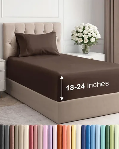 Vista 101 de Sábanas individuales de bolsillo extra profundo, sábanas transpirables y refrescantes de 3 piezas, juego de sábanas de lujo para hotel, suaves, sin