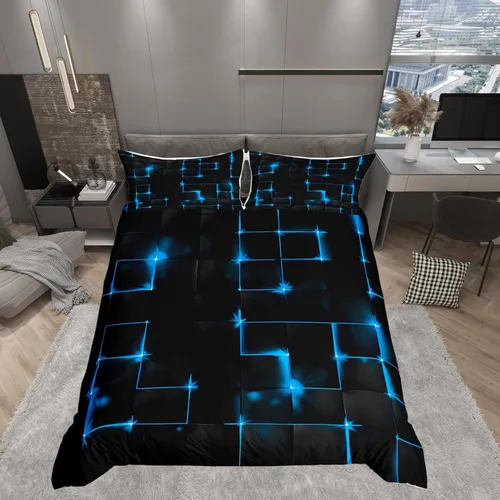 Vista 27 de Juego de funda de edredón con lazo de dibujos animados para niñas, tamaño individual, juegos de ropa de cama de princesa con lazo para niños, 2 Azul