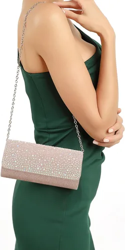 Vista 3 de Naimo - Deslumbrante bolsa pequeña de solapa, con cadena desmontable para eventos nocturnos.
