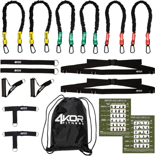 Vista 10 de Sistema de resistencia de cuerda de resistencia, con asas intercambiables, fundas protectoras de nailon, correas de pie, correas de anclaje y bolsa