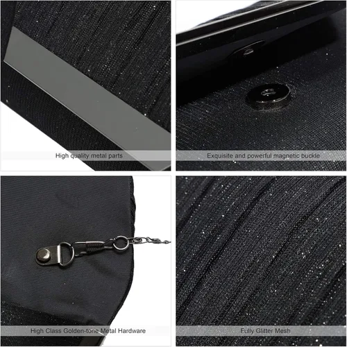 Vista 5 de AO ALI VICTORY Bolsos de mano con purpurina para mujer, bolsos de noche, embragues con solapa, sobre bolsos, bolsos grandes para bodas, fiestas