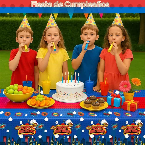 Vista 2 de Mantel rectangular de 3 piezas para decoración de fiestas de cumpleaños, mantel de plástico de 108 x 54 pulgadas, desechable, suministros