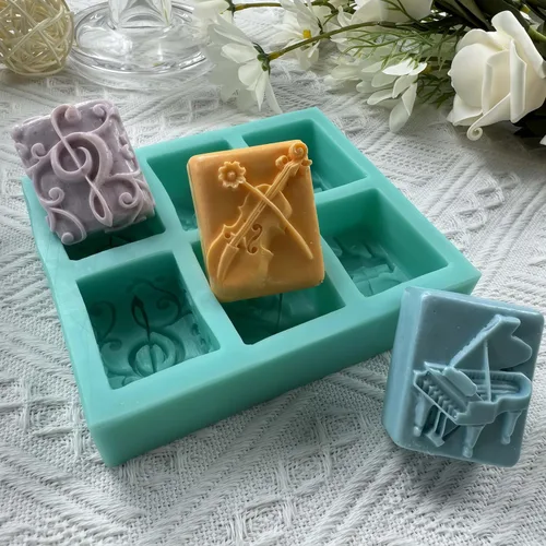 Vista 6 de Molde de silicona musical de 6 cavidades para pastel de chocolate, gelatina, hielo, azúcar, jabón, vela, aroma, yeso, música, guitarra, piano