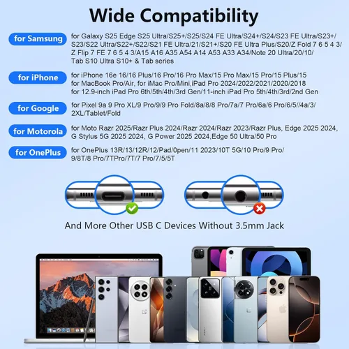Vista 6 de Auriculares USB C con Cable Earbuds para iPhone 17 Pro Max/Air/16e/16 Pro Max/16 Pro/16 Plus/16/15 Pro Max/15 Pro, Auriculares Tipo C con Cable