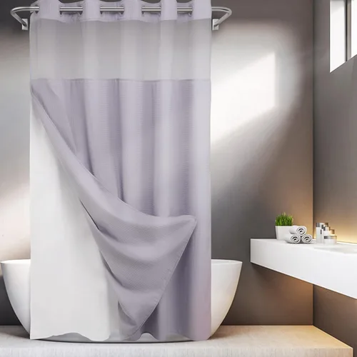 Vista 47 de Cortina de baño River Dream de gran peso sin ganchos necesarios con diseño de gofre punteado y forro a presión - 36W x 74H, de calidad hotelera