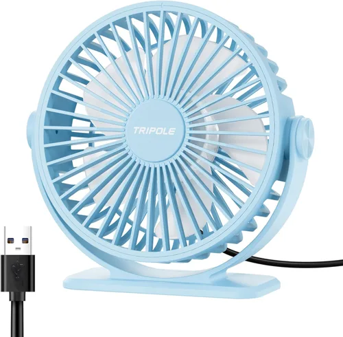 Vista 13 de TriPole Ventilador de Escritorio USB Pequeño Ventilador Personal Portátil, 3 Velocidades Ajustables Brisa Fuerte Mini Ventilador Eléctrico, Rotación