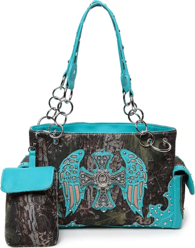 Vista 2 de Bolso de mano con tachuelas de camuflaje estilo occidental para mujer, bolso de hombro oculto