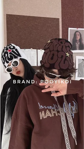 Vista 6 de Pooyikoi Sombrero de punto para hombres y mujeres, gorra de calidad, gorro cálido Harajuku, gorro gótico, patrón de araña, lana, acrílico, Y2k