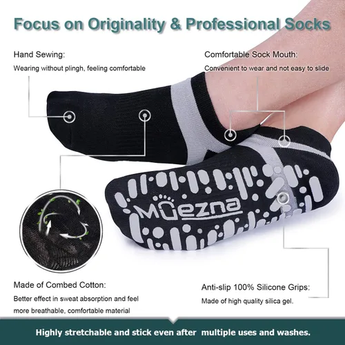 Vista 20 de Muezna Calcetines de yoga antideslizantes para mujer, antideslizantes, para pilates, barras, calcetines de hospital con agarres, talla 5-10