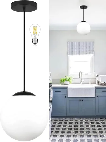 Vista 32 de KoKo&Yukina Luces colgantes modernas de globo de vidrio dorado de 6 pulgadas, paquete de 2 lámparas colgantes de vidrio transparente de mediados