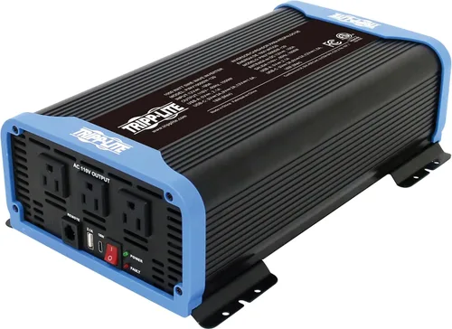 Vista 9 de Tripp Lite Inversor de corriente compacto de onda sinusoidal pura de 300 W, 2 tomas, 1 puerto de carga USB + 1 USB-C, soportes de montaje incluidos