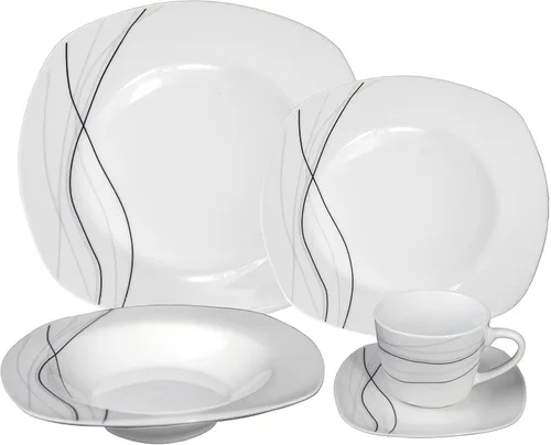 Vista 3 de Elegante y elegante juego de vajilla cuadrada de porcelana de 20 piezas para 4 personas para organizar fiestas y eventos, divertido diseño