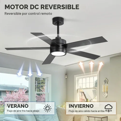 Vista 4 de Ventiladores de techo con luces y control remoto, ventilador de techo industrial de 52 pulgadas con motor de CC reversible, 6 velocidades, luz de 3