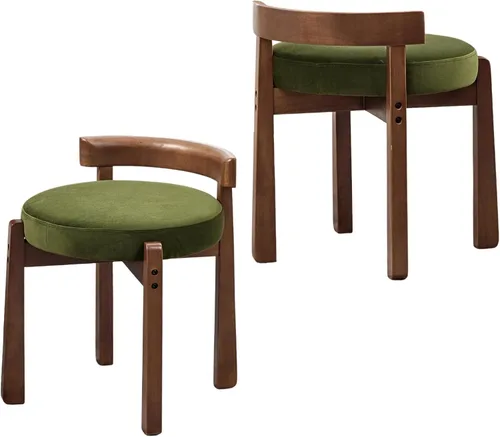Vista 11 de HEAH-YO - Silla de tocador de madera con respaldo, pequeño taburete con reposapiés tapizado en lino, silla de maquillaje de estilo moderno