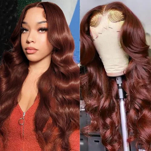 Vista 9 de MUPRETTY Pelucas de cabello humano con encaje frontal color burdeos, densidad del 180 %, peluca de encaje frontal de 13 x 4 pulgadas, con cabello